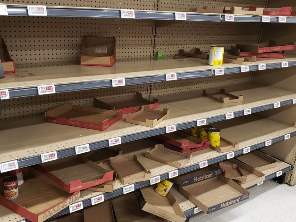 Canned goods were nearly all gone at a Lakeshore Boulevard Loblaws location in Toronto.