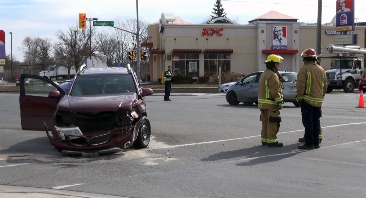 Two people were injured in a collision at Lansdowne Street and Monaghan Road on Wednesday morning.