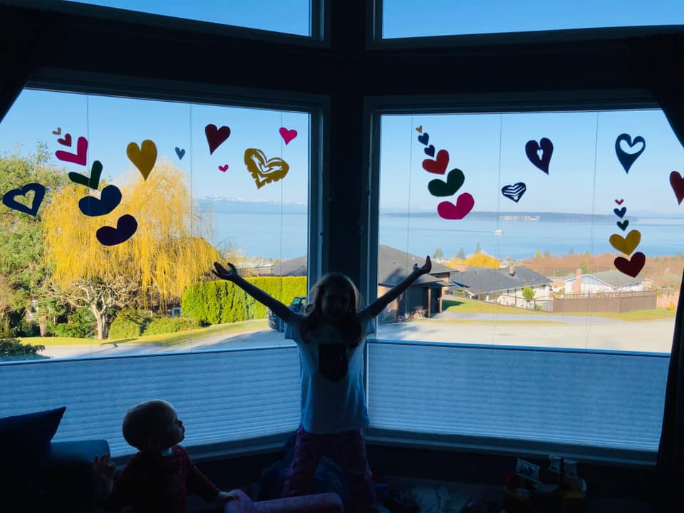 Hearts displayed in Laura Sigouin's Powell River window. 