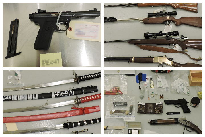 Guns, swords and drugs were among the things RCMP seized after a search warrant in Lloydminster, Alta., on Feb. 13, 2020.