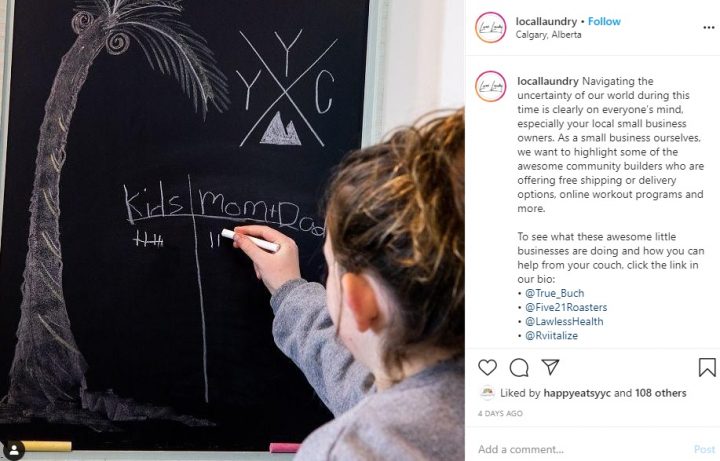 Local Laundry took to Instagram to highlight businesses in Calgary offering delivery services during the COVID-19 outbreak.