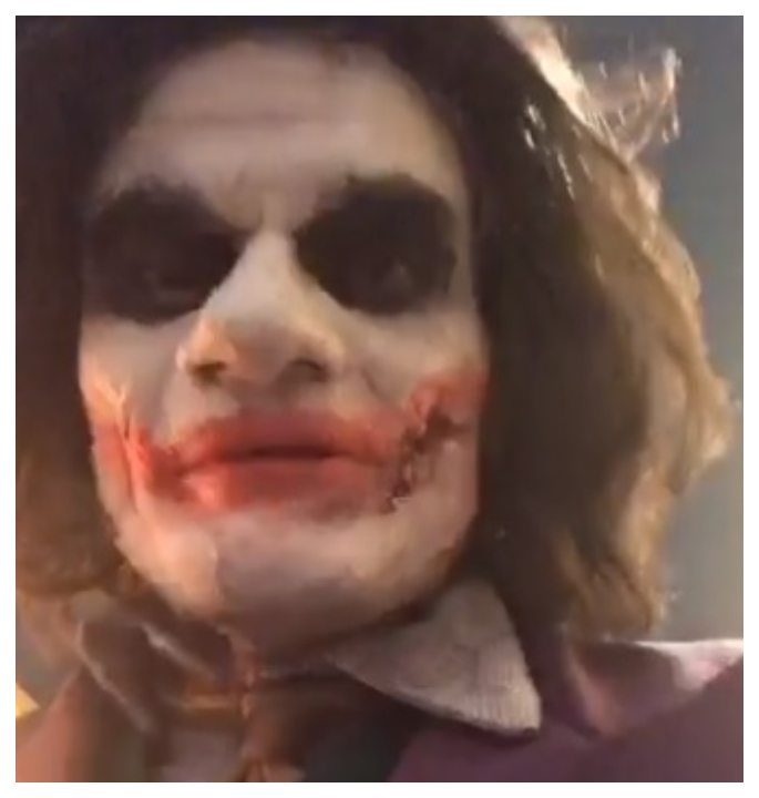 Jeremy Garnier can be seen wearing Joker makeup in this image from a Facebook Live video recorded on March 2, 2020.