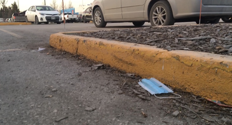 A face mask found on the ground outside of a Winnipeg grocery store. 