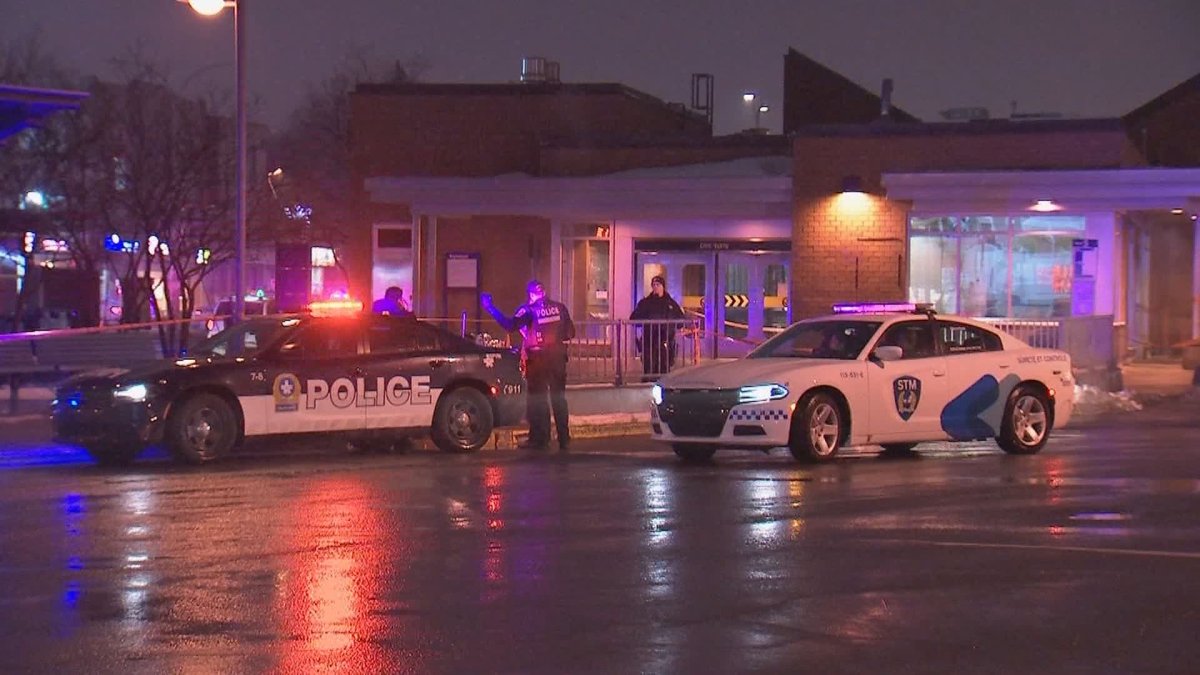 Montreal police are investigating after a man in his mid-twenties was shot outside the Côte-Vertu métro station on the night of Monday, Mar. 2, 2020.