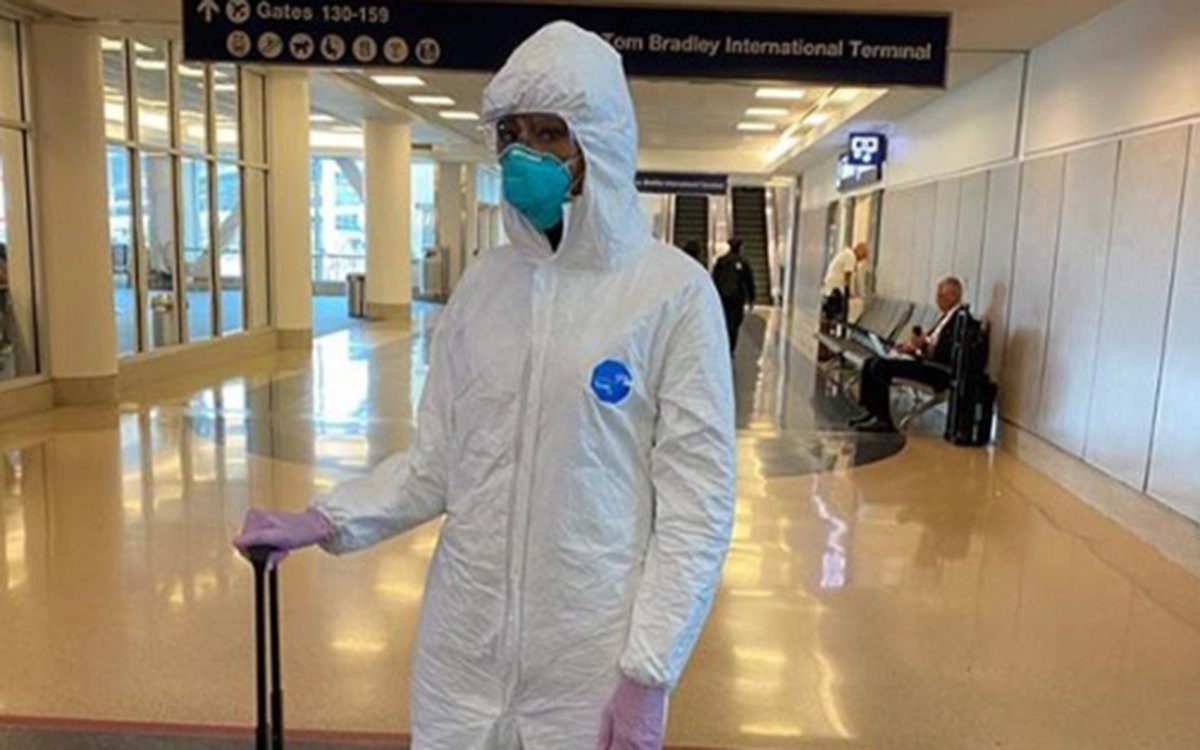 Naomi Campbell wore a hazmat suit to Los Angeles International Airport.