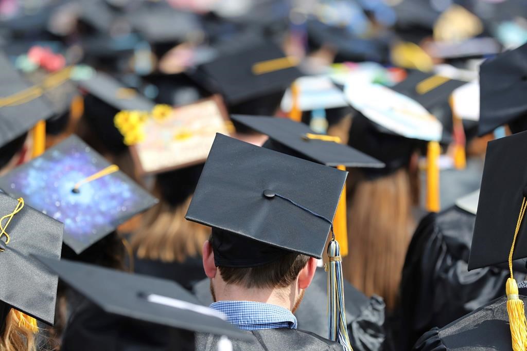 FILE - In this May 5, 2018, file photo, students attend the University of Toledo commencement ceremony in Toledo, Ohio.