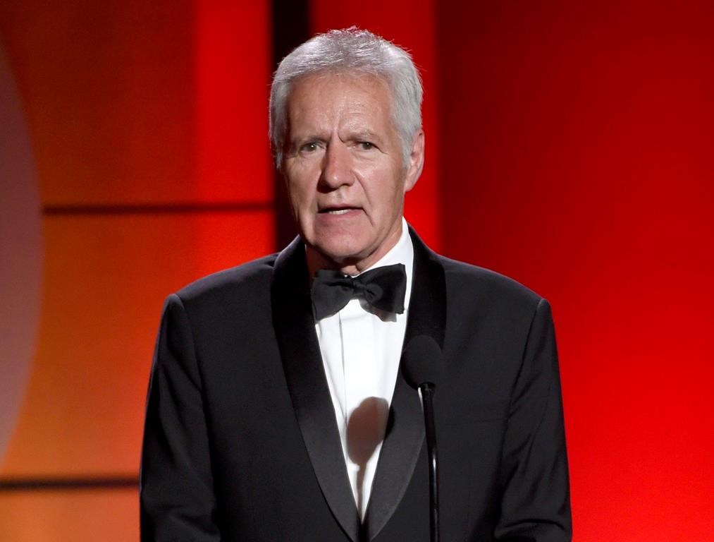 In this April 30, 2017, file photo, Alex Trebek speaks at the 44th annual Daytime Emmy Awards at the Pasadena Civic Center in Pasadena, Calif.