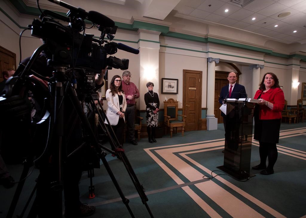 Newfoundland and Labrador Natural Resource Minister Siobhan Coady and Peter Ralph, lawyer for the provincial department of justice and public safety hold a press conference on Thursday, February 5, 2020 at the House of Assembly to announce that although the government have received the final report into the Muskrat Falls Inquiry from Commissioner Richard Leblanc, they will not be releasing the details just yet.