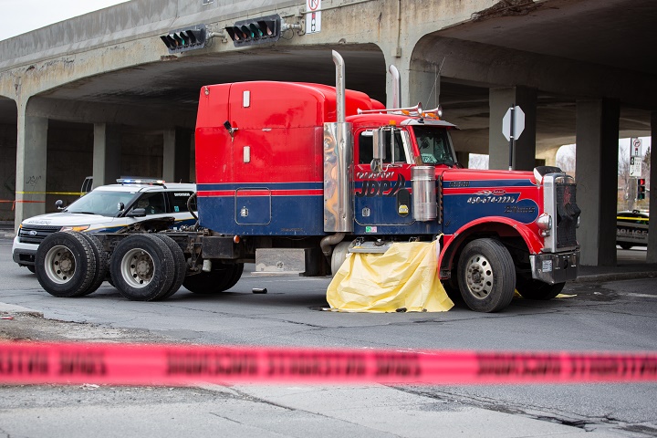 Longueuil police are investigating a fatal collision involving a truck and a pedestrian. Wednesday, March 18, 2020.