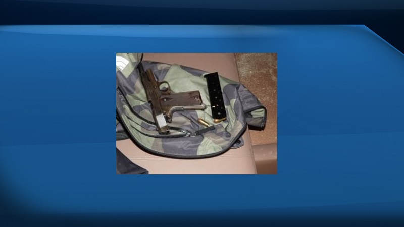 Peterborough police say officers seized this .45-calibre handgun during the search of a residence on Friday.