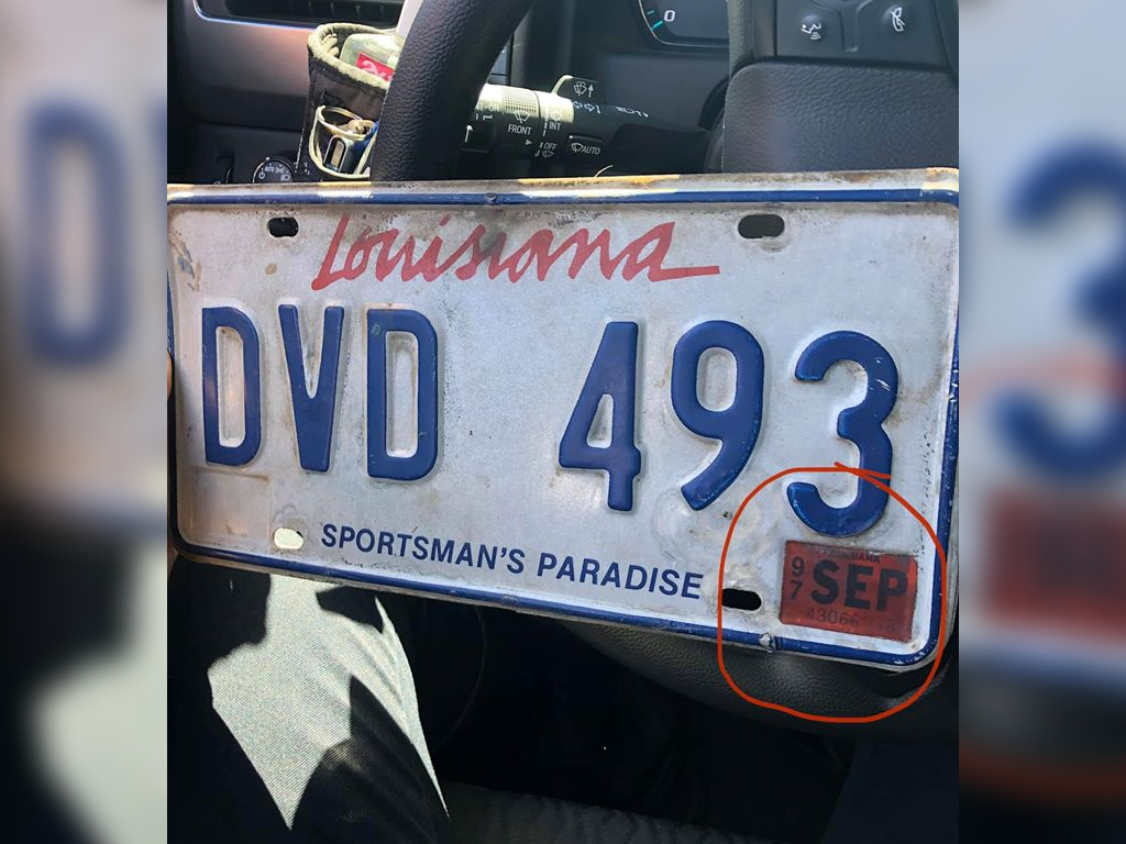 An officer with the Slidell Police Department pulled over a man with a 1997 licence-plate sticker.