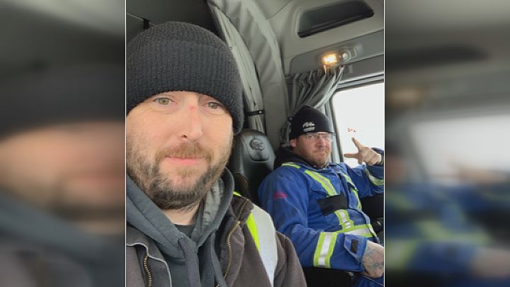 Regina trucker Chris Smyth (left) and his employer Justin Wright, of Lowridin' Carriers, visiting on a rare break.