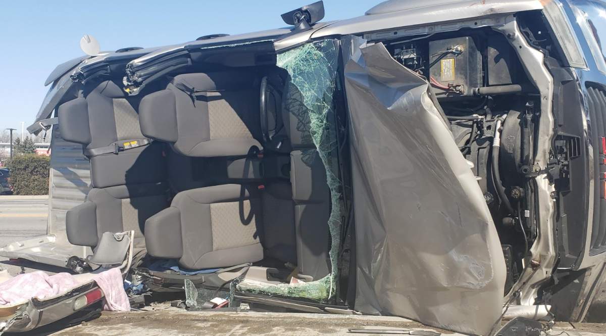 Two people were extricated from the pickup and transported to hospital with minor injuries, police say.