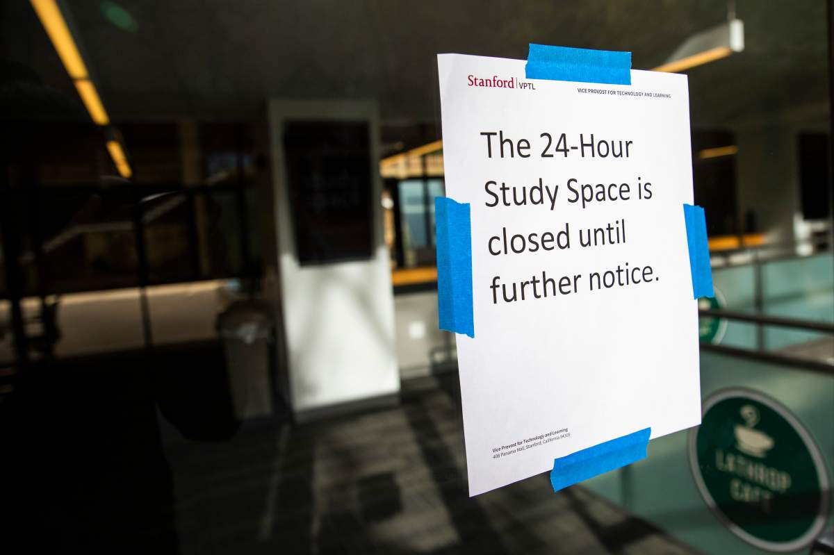 A study space remains closed due to coronavirus fears at Stanford University on March 9, 2020 in Stanford, California.