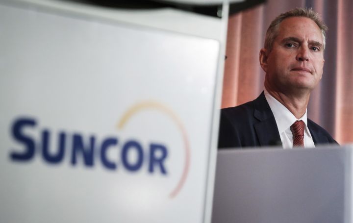 Suncor president and CEO Mark Little prepares to address the company's annual meeting in Calgary on May 2, 2019.