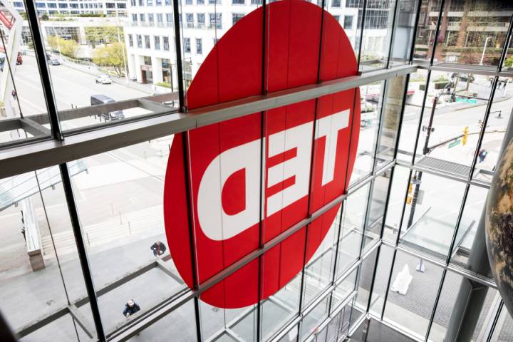 The TED logo seen at the Vancouver Convention Centre.