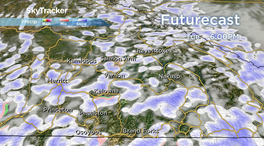 There is a chance of showers or wet snow late Tuesday in the Okanagan.