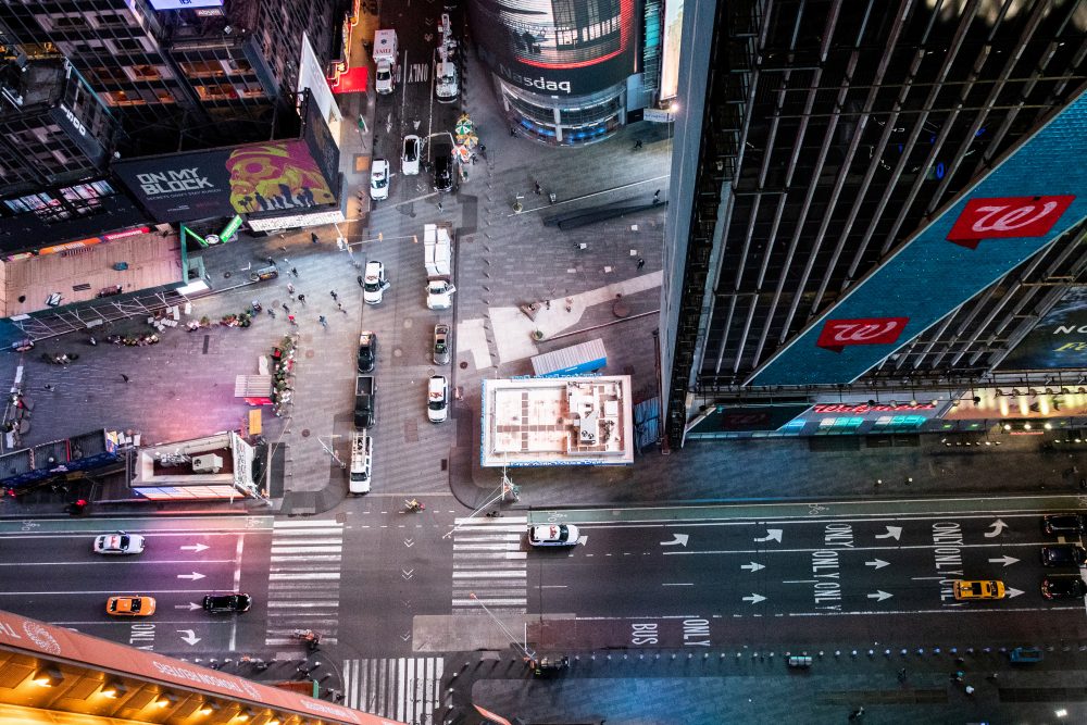 An empty Times Square is seen on the street following the outbreak of the novel coronavirus disease, in New York City, N.Y., March 18, 2020.