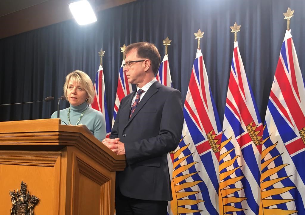 Provincial Health Officer Dr. Bonnie Henry and Health Minister Adrian Dix speak to the media at the B.C. Legislature on Wednesday, March 4, 2020.