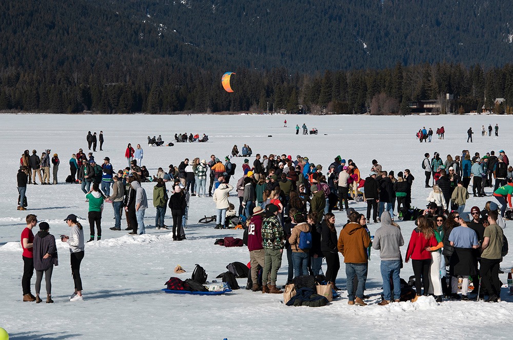 Photos posted to social media show young people congregating in large groups in Whistler this week. 