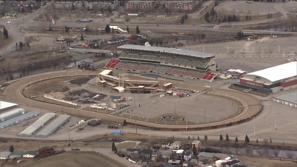 Calgary Stampede grounds from above on Wednesday, April 22, 2020.