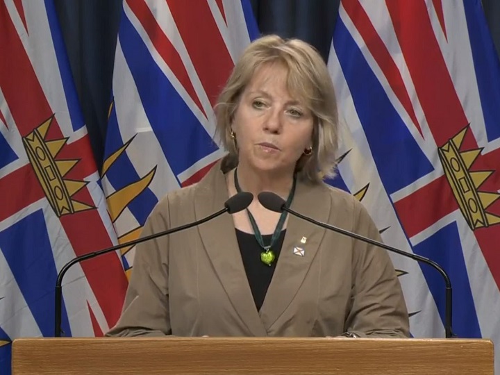 Provincial health officer Dr. Bonnie Henry addresses the media during her daily update on COVID-19 statistics in B.C., on Wednesday, April 22, 2020.