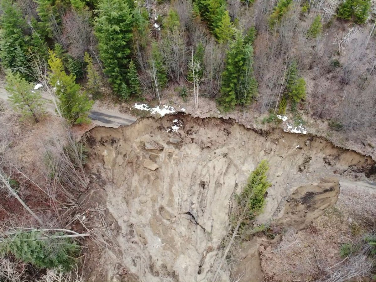 An aerial shot of the slide site near Shinnish Road and Princeton-Summerland Road. 