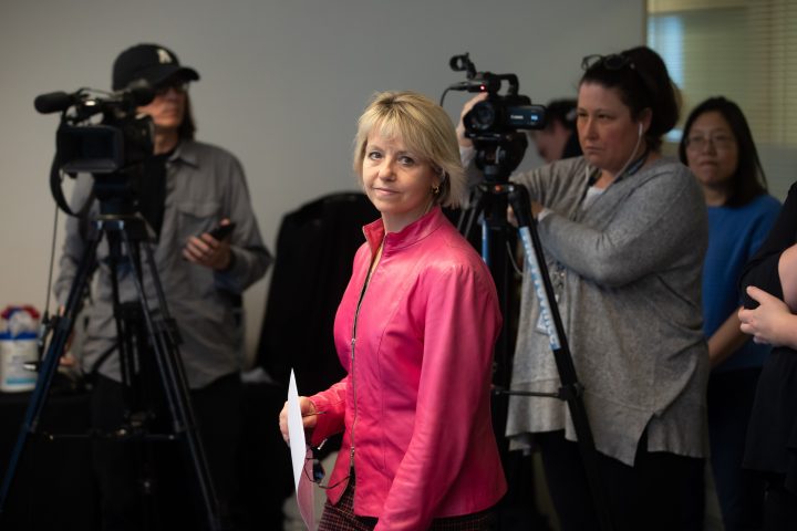 British Columbia provincial health officer Dr. Bonnie Henry arrives for a news conference to give an update on the coronavirus, in Vancouver, on Wednesday, March 18, 2020. 