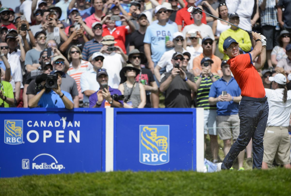 Rory McIlroy of Northern Ireland tees off on the sixth hole during the final round of the Canadian Open in Ancaster, Ont., on June 9, 2019. Golf Canada has postponed three regional qualifying tournaments for the 2020 RBC Canadian Open due to the COVID-19 pandemic. 