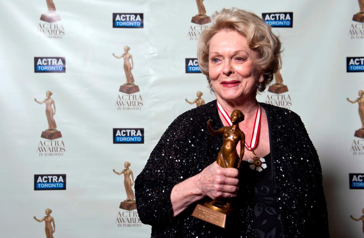 Shirley Douglas poses after receiving her ACTRA Toronto Award of Excellence at the 11th annual ACTRA awards in Toronto, Saturday February 23, 2013. 