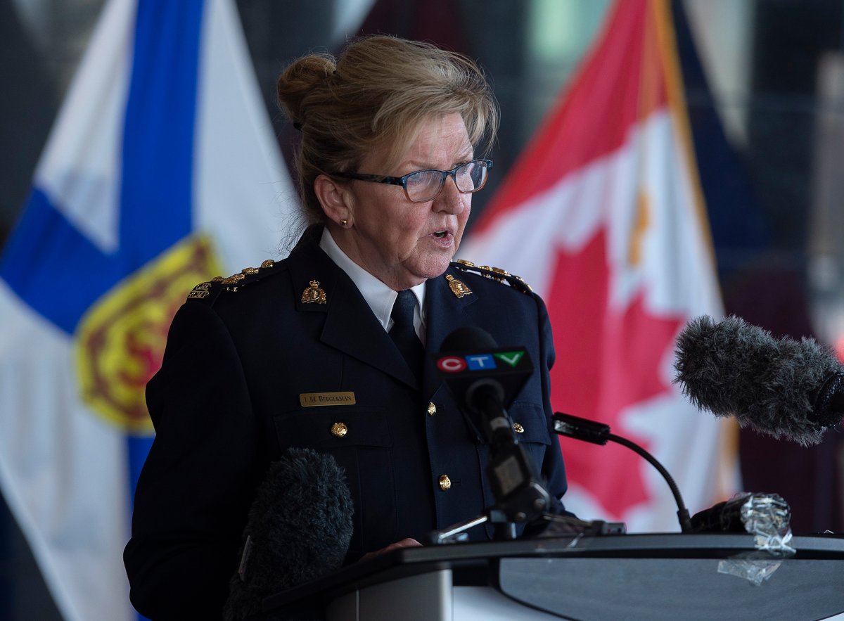 Assistant Commissioner Lee Bergerman, commanding officer of the Nova Scotia RCMP, addresses a news conference at RCMP headquarters in Dartmouth, N.S. on Sunday, April 19, 2020. More than ten people have been killed, including RCMP Cst. Heidi Stevenson, after several incidents in Portapique, and other Nova Scotia communities. Alleged killer Gabriel Wortman, 51, was shot and killed by police. THE CANADIAN PRESS/Andrew Vaughan.