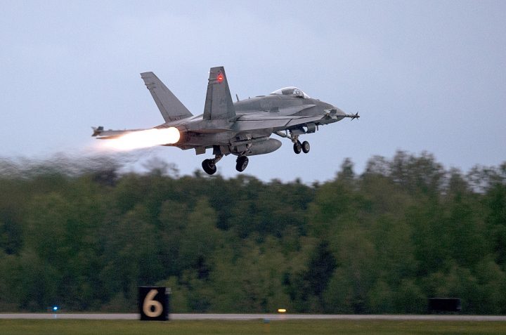 An RCAF CF-18 takes off from CFB Bagotville, Que. on Thursday, June 7, 2018.