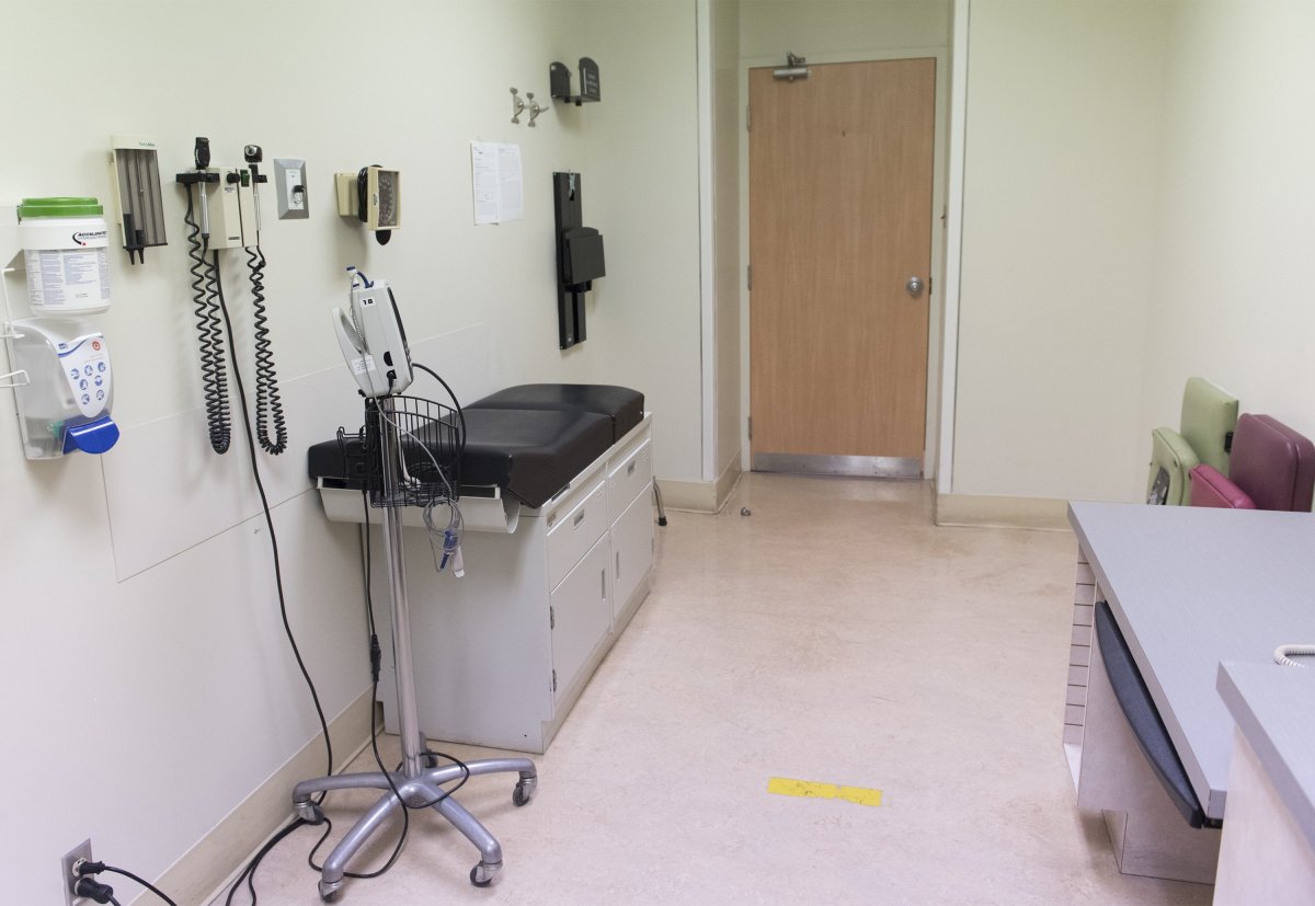 A room for testing patients is shown at a COVID-19 evaluation clinic in Montreal, Tuesday, March 10, 2020. The Research Institute of the McGill University Health Center will conduct the very first Canadian test of a UV disinfection robot in the coming days.