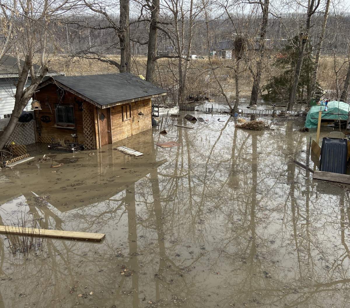 Hannah Walowski, 18, is a Fort McMurray resident dealing with flooding. Her backyard is pictured on Monday, April 27, 2020.