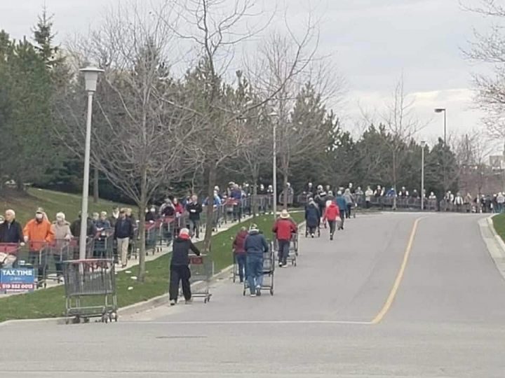 A picture posted on social media appears to show shoppers lined up outside a local Costco amid the COVID-19 pandemic.