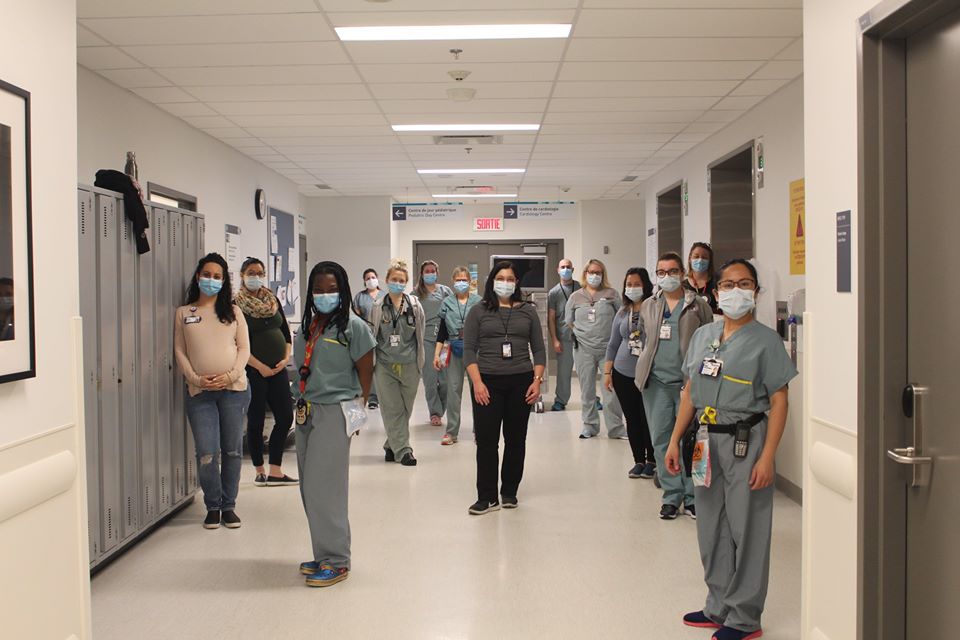 Health-care professionals at the Montreal Children's Hospital pose for a photo posted on April 12, 2020.
