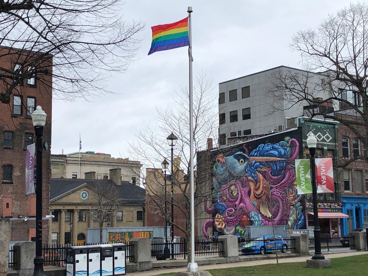 The Halifax Regional Municipality flew a Pride flag to honour the anniversary of Raymond Taavel's death April 18, 2020.