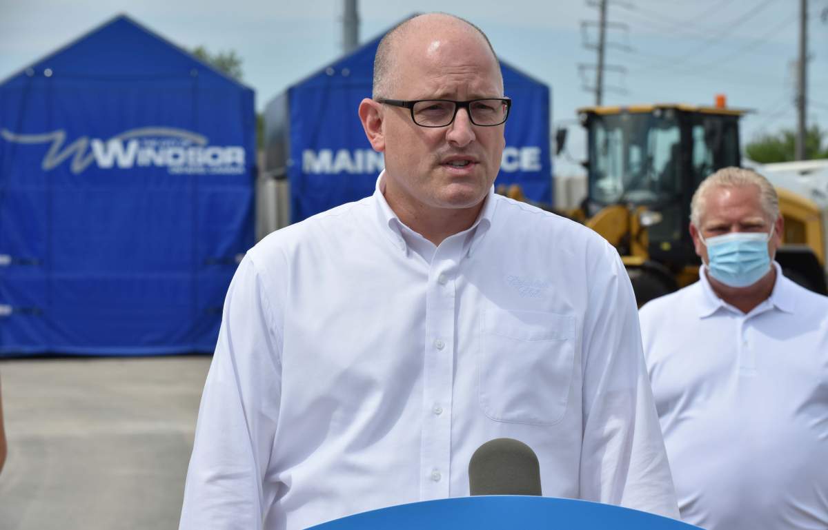 Windsor Mayor Drew Dilkens alongside Premier Doug Ford in Windsor on Thursday, August 13, 2020. 