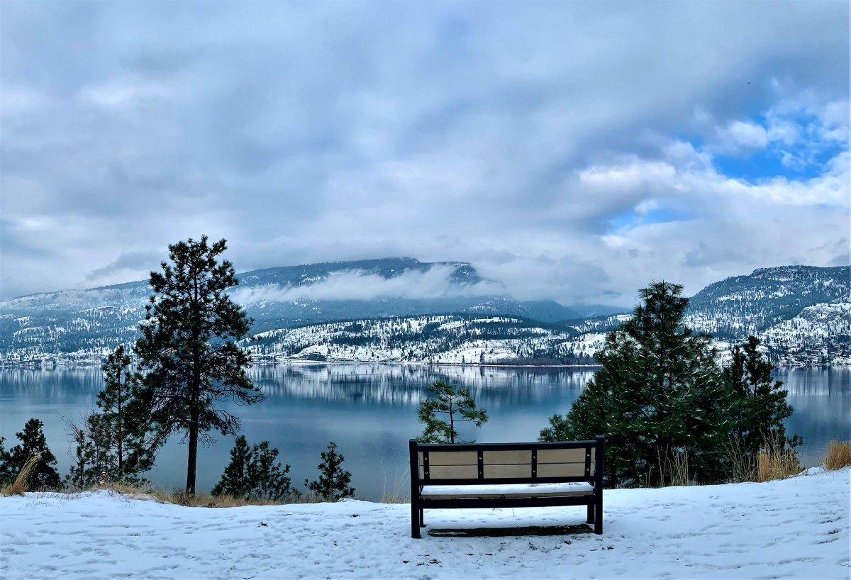 A view of Okanagan Lake from a lookout near Paul's Tomb in Knox Mountain Regional Park.