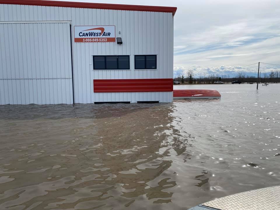 The Peace River breached its banks Monday, flooding the airport in Fort Vermilion in northwestern Alberta.