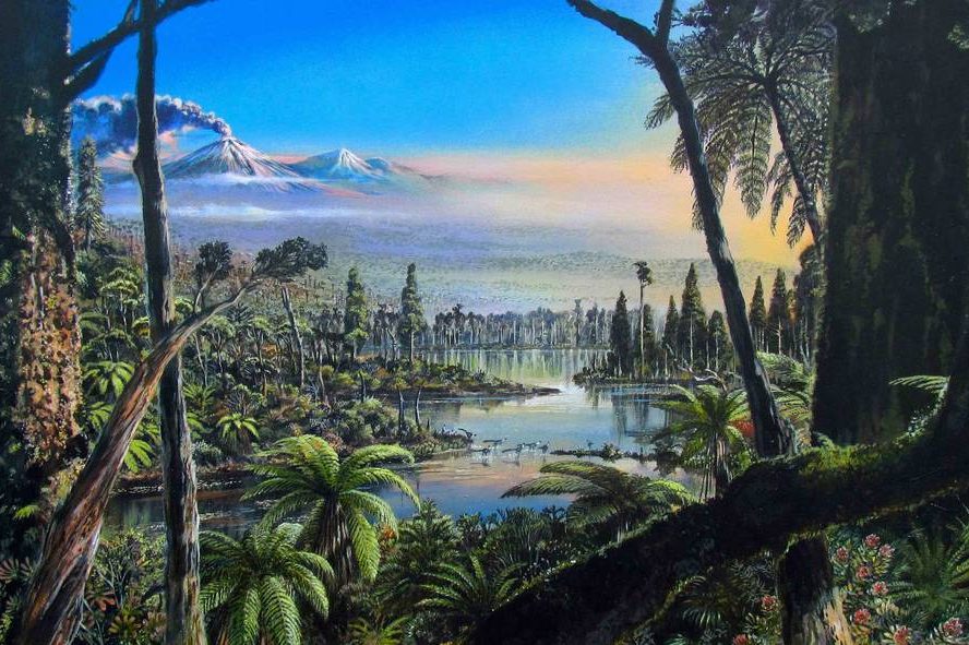 This acrylic painting shows what Antarctica might have looked like 90 million years ago, based on a recovered soil sample.