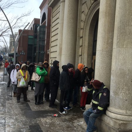 Crowded Lineup Outside Downtown Edmonton Cibc Branch Despite Social 