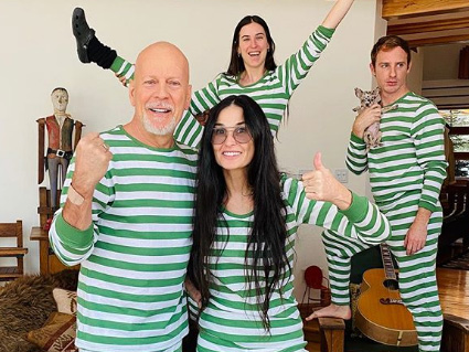 From left, Bruce Willis and Demi Moore self-isolating with their family in the midst of the COVID-19 pandemic on April 6, 2020.