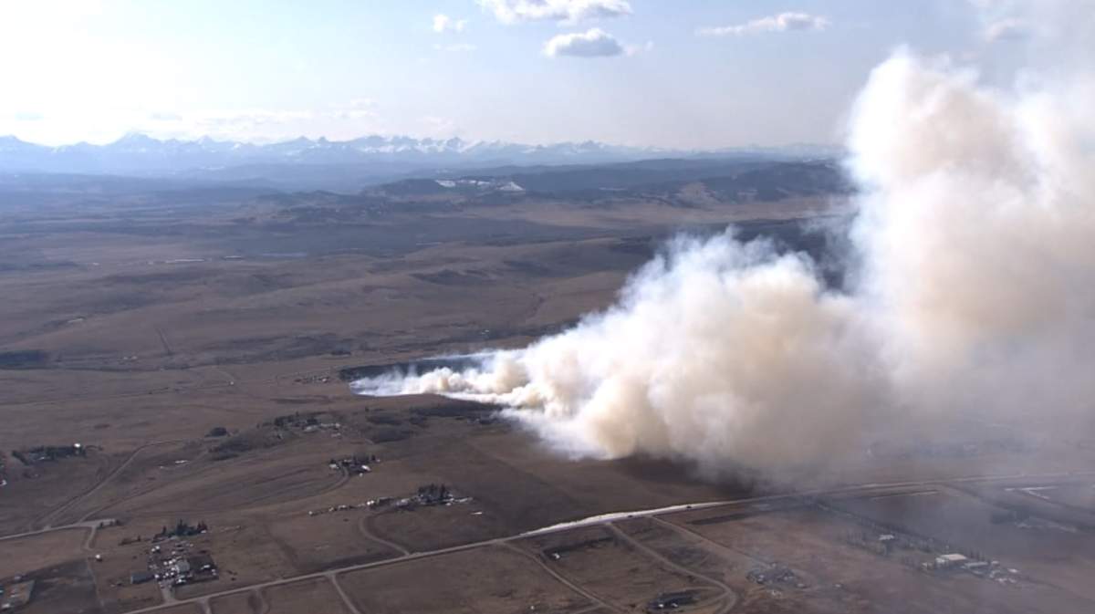 Crews responded to a fire near Cochrane, Alta., on Friday, April 24, 2020.