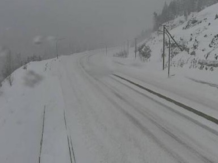 Road conditions at the summit of the Coquihalla Highway on Friday, April 3. The summit has an elevation of 1,230 metres.
