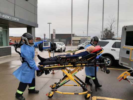 Paramedics with the city’s infectious disease unit will wear powered air-purifying respirators (PAPR) as part of their PPE gear when making COVID-19 calls across Hamilton.