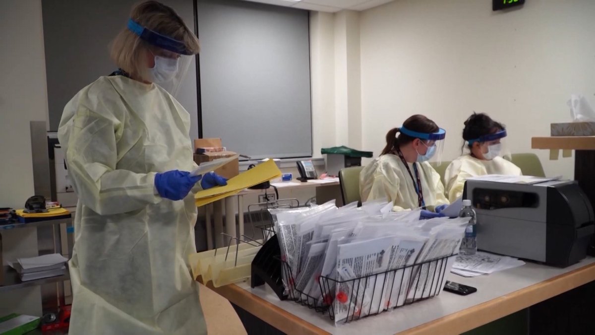 Canadian health-care workers covered in PPE equipment in the midst of the COVID-19 pandemic.