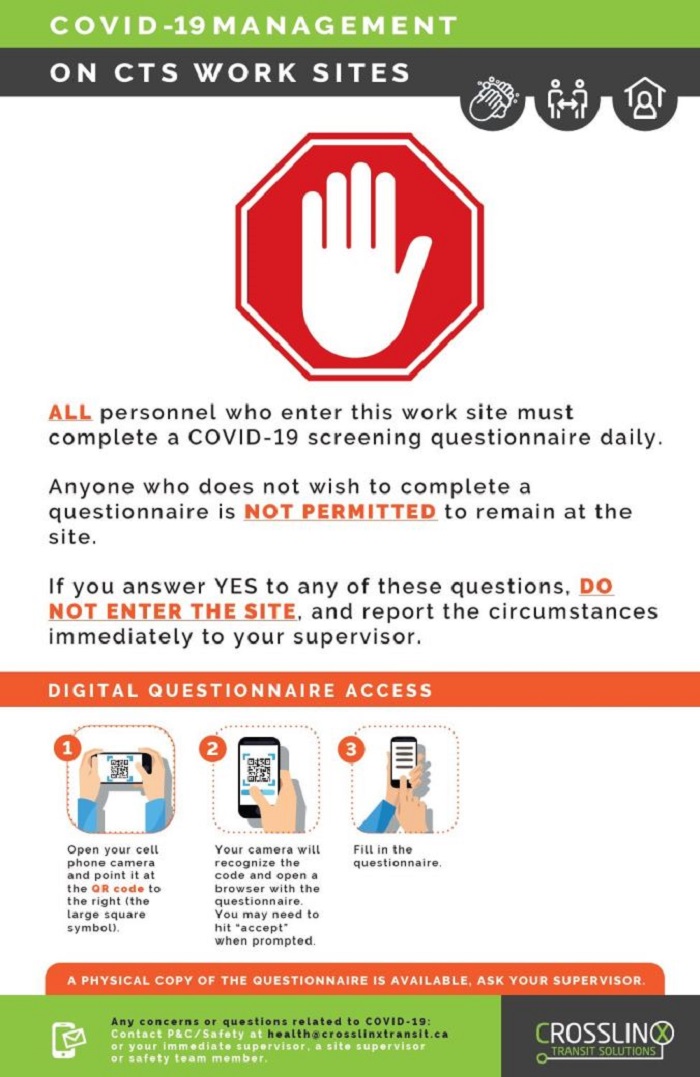 Workers on the Eglinton LRT construction site will now undergo digital health screening daily.