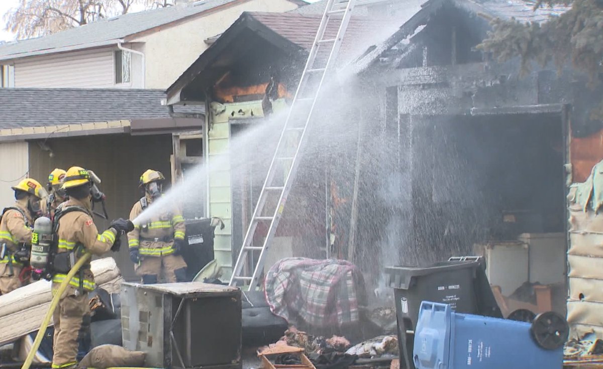Calgary firefighters responded to a garage blaze in the southeast community of Dover on Tuesday, April 14, 2020.