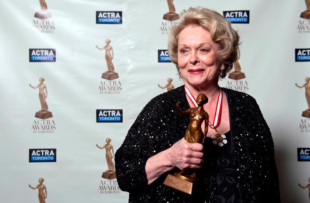 Shirley Douglas poses after receiving her ACTRA Toronto Award of Excellence at the 11th annual ACTRA awards in Toronto, Saturday, Feb. 23, 2013. THE CANADIAN PRESS/Galit Rodan